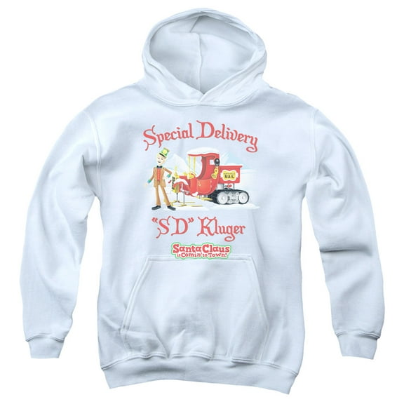 Santa Claus Is Comin To Town/Kluger Youth Pullover Hoodie Sweatshirt White