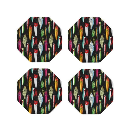 

Tideii Colorful Fishing Lures for Leather Coasters 4 Pieces Anti-fouling and Anti-scalding Decorative Coasters Suitable for Restaurants Kitchens Coffee Shops-Octagon