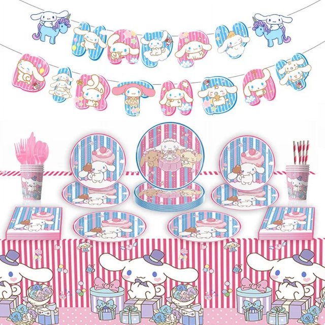 Cinnamoroll decoración de fiesta de cumpleaños niños ducha niño niña vajilla suministros taza mantel Anime globo pastel Topper telón de fondo