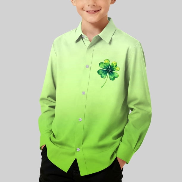 Blusa y camisa de manga larga con cuello vuelto para niños, camisa informal de moda para niños y niñas, camisa de manga larga con estampado del Día de San Patricio, camisa de manga larga con cuello vu