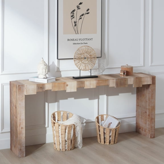 Modern Rustic Console Table - 71" Entryway Table with Sculpted Block Design - Narrow Sofa Table for Hallway, Living Room, or Foyer (Multicolor)