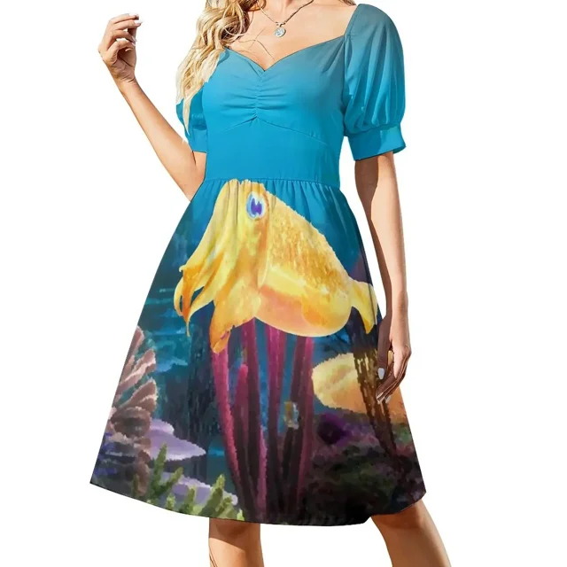 Lindo vestido de fiesta de manga corta con escote halter, vestidos de mujer