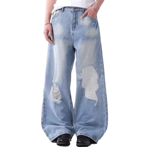 LWavelet Womens Oversized Ripped Wide Leg Jeans High Waisted Daily Casual Denim Pants Blue S
