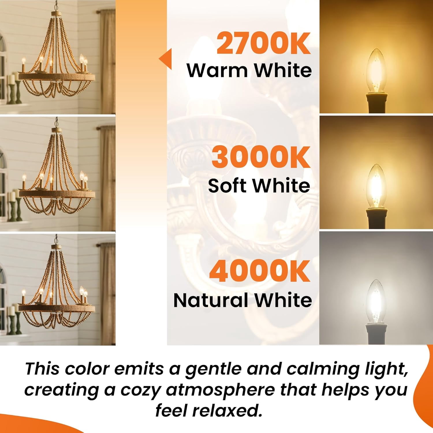 LED 6 Watts (60W Equivalent) 600 Lumens Candelabra Bulb Clear Filament, 2700K, Dimmable, E12 Base, CRI90, CETL Certified (2700k) 6 Pack)