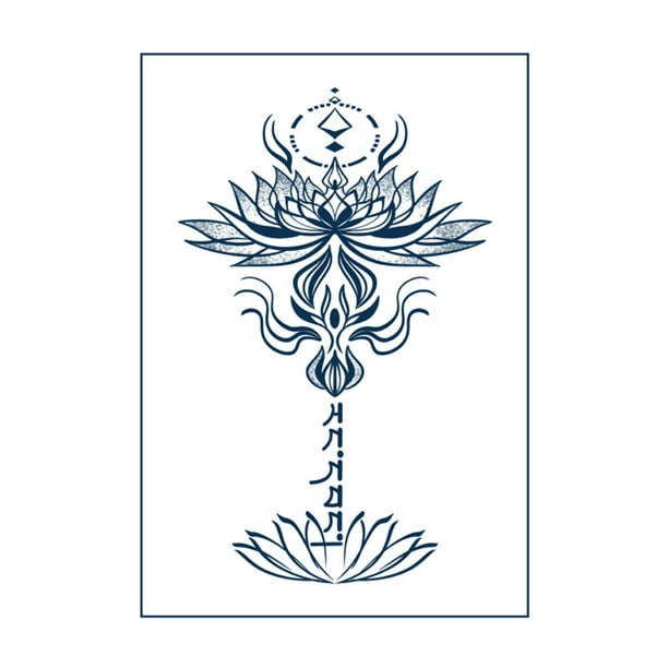 FLW Lotus Temporary Tattoo Buddha Sanskrit Tattoo Stickers Fake Black Flower Body Art Tattoo Sticker Waterproof Long Lasting Tattoo Sticker - FLW Lotus Temporary Tattoo Buddha Sanskrit Tattoo Stickers Fake Black Flower Body Art Tattoo Sticker Waterproof Long Lasting Tattoo Sticker -