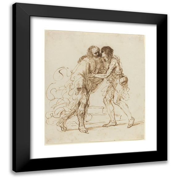 Guercino 12x14 Black Modern Framed Museum Art Print Titled - The Return of the Prodigal Son (C. 1640)
