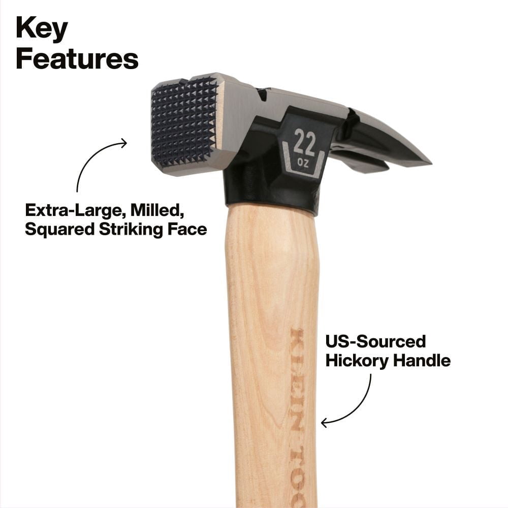 Klein Tools 22 Ounce Milled Face Hickory Handle Hammer