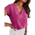 thumbnail image 3 of ANRABESS Women Tops V Neck T Shirts Cap Sleeve Business Casual Tops for Women Summer Loose Fit Dressy Work Office Blouses Cute Clothes Trendy Outfits Hot Pink L, 3 of 11