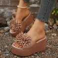 thumbnail image 2 of Rokment Flower Platform Dress Slides Sandals for Women Bride Wedding Beach Boho Fashion Leather Open Toe Chunky Extra Wedges Slip on High Heels Summer Shoes Brown Size 9, 2 of 5