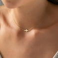 thumbnail image 4 of Turandoss 14K Gold Plated Dainty Tiny Sideway Cross Choker Pendant Necklace for Women Simple Jewelry Trendy Personalizedt First Communion Christian Religious Gifts for Her Girls, 4 of 8