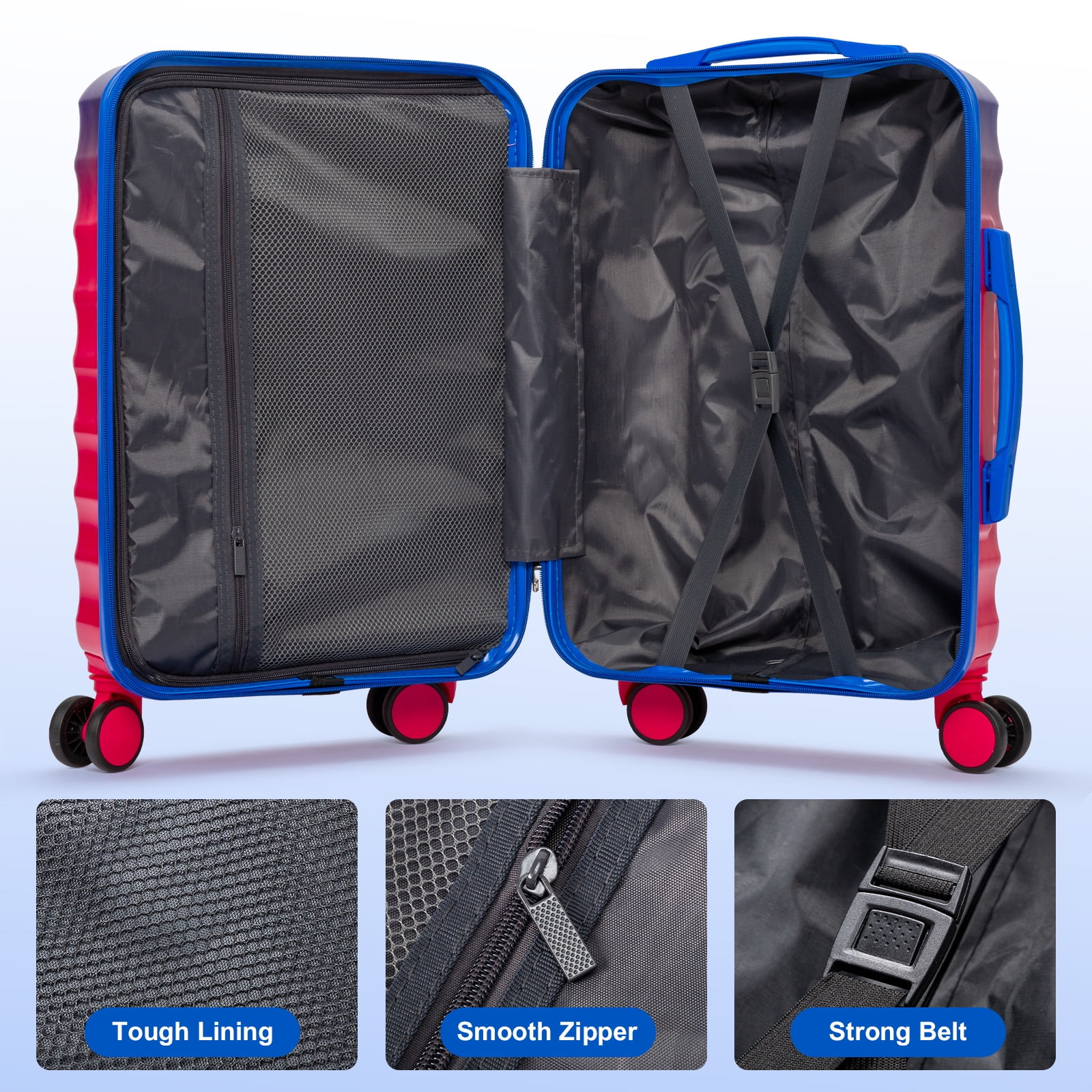 Zimtown 24" Luggage with Hardside Spinner Wheels, Checked-Medium TSA Look Suitcase, Blue Red Gradient