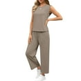 thumbnail image 4 of Lounge Sets for Women 2 Piece Track Suits Outfits 2025 Travel Summer Casual Outfit Sets Matching Pants Set Clothing Khaki S, 4 of 7