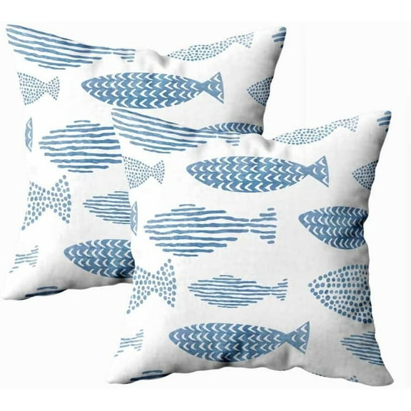 Set of 2 Light Watercolor Fishes Seamlessly Tiling Fish Pattern Throw Pillow Covers 18X18 Inch Decorative Pillow Cases for Couch Bedroom Living Room