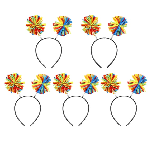 5pcs Pom Head Bopper Rainbow Fluffy Ball Headband Pom Party Headwear for Women