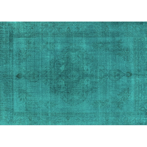 Ahgly Company Machine Washable Indoor Rectangle Oriental Turquoise Blue Industrial Area Rugs, 5' x 7'