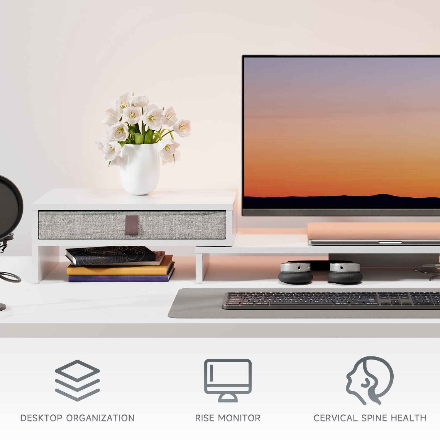 Fenge Computer Monitor Riser Stand with Drawer for 2 or 3 Monitors
