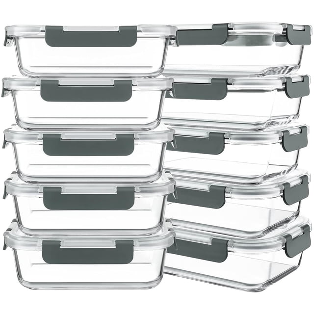 10 paquetes de recipientes de vidrio para preparación de comidas de 30 onzas, recipientes de vidrio para almacenamiento de alimentos con tapas, cajas herméticas para almuerzo, microondas