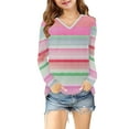 thumbnail image 5 of WRKEKC Girls Long Sleeve Tees Casual Eye-Catching Fashion Striped Print V Neck Soft Stretchy Comfortable Slim Fit Blouses for Spring Summer 3-14 Years, 5 of 8