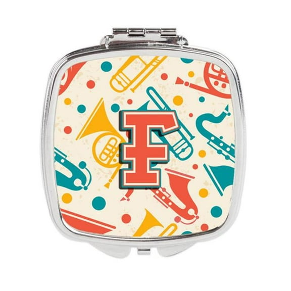 Carolines Treasures Letter F Retro Teal Orange Musical Instruments Initial Compact Mirror