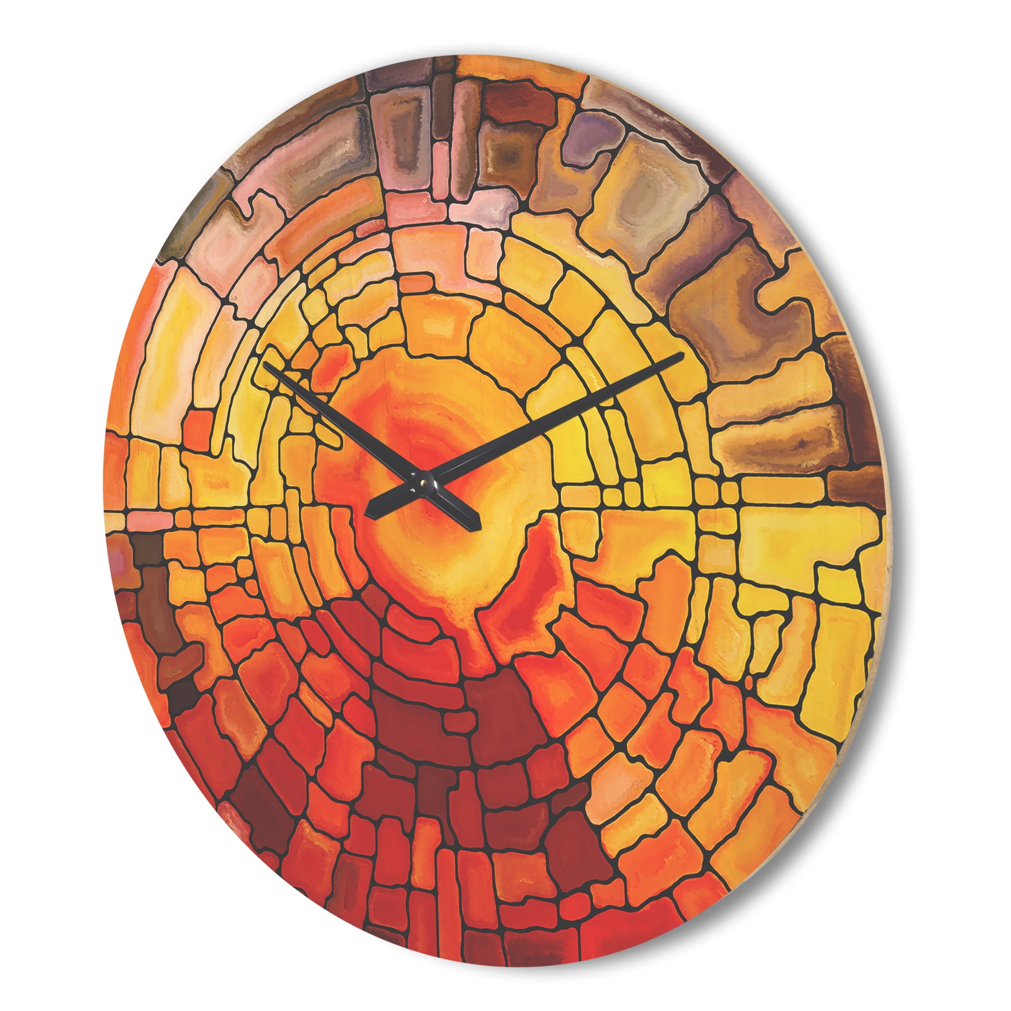Designart 'Return of Stained Glass Red and Yellow' Modern Wood Wall Clock