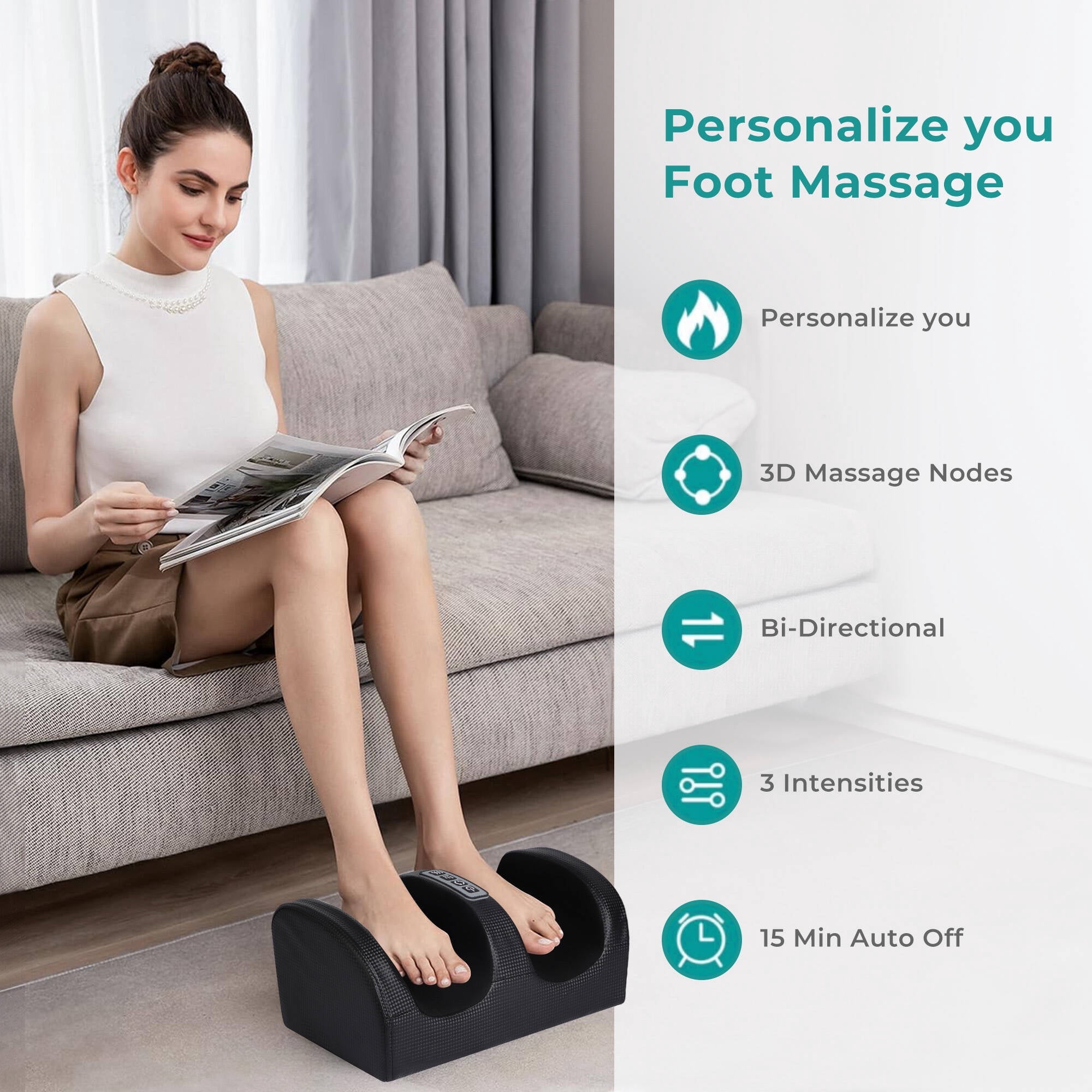 Morfone Shiatsu Foot Massager with Heat, Foot and Calf Massager with Roller, Deep Massage for Relaxation, Gifts for Women & Men, Black