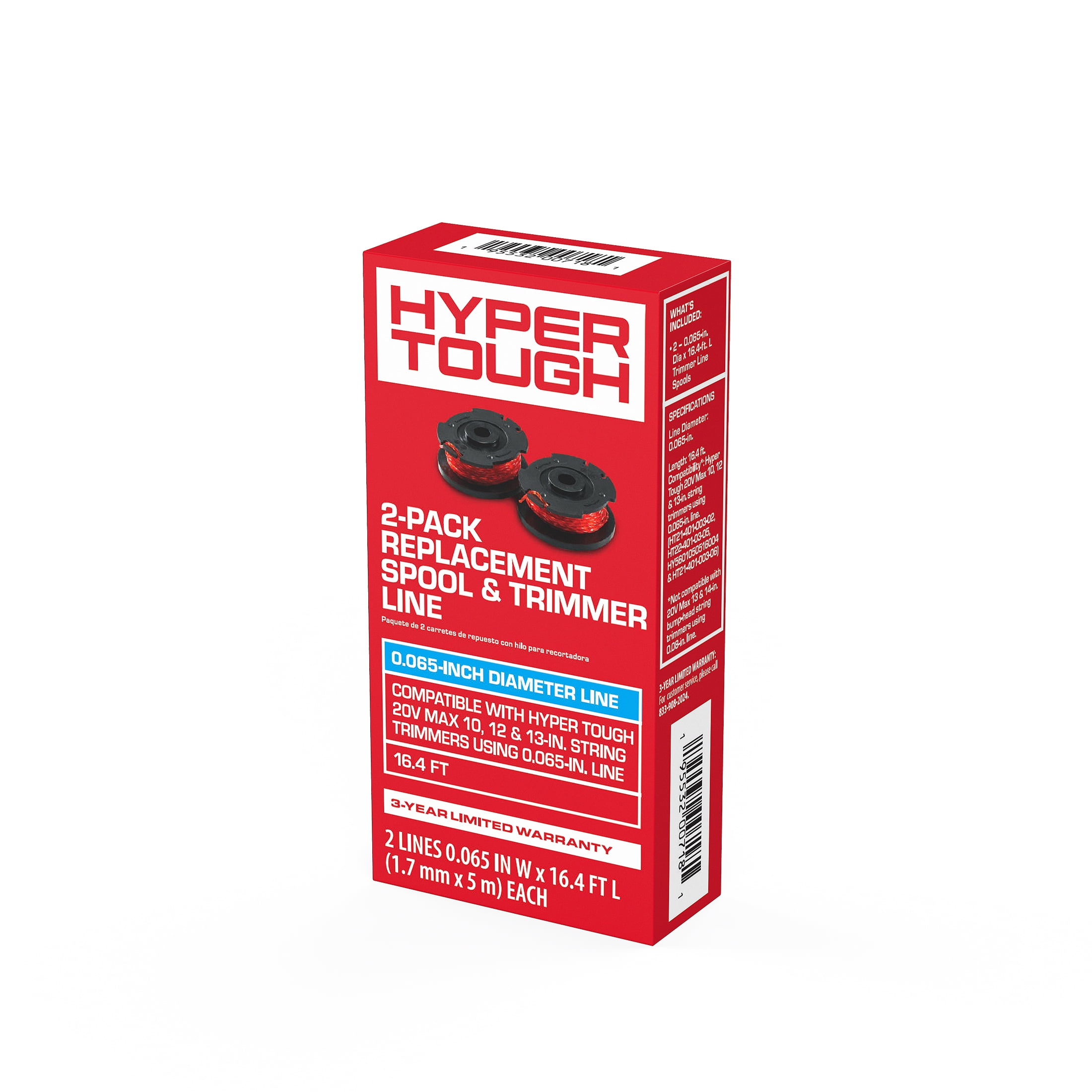 Hyper Tough 0.065" x 16.4' Spool and Trimmer Replacement Line for Hyper Tough 20V 10", 12" and 13" String Trimmers (2 Pack)