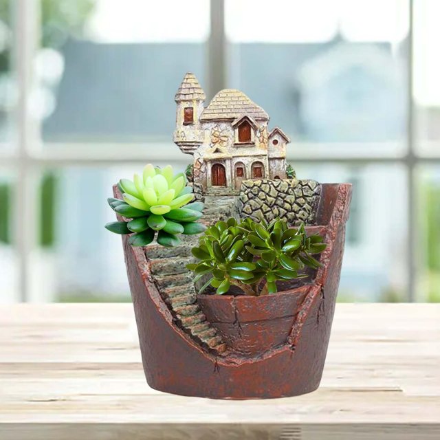 de Resina para Colgar en El Jardín, Diseño Creativo, Mini Casa, Estatuilla Artesanal, Soportes para Macetas para , Hogar, Escritorio, Flo Villa