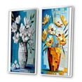 thumbnail image 3 of Designart "Still Life White Blossoms on Blue Background I" Floral Framed Wall Art Set Of 2 - Traditional Blue Framed Canvas Set For Living Room Decor, 3 of 6