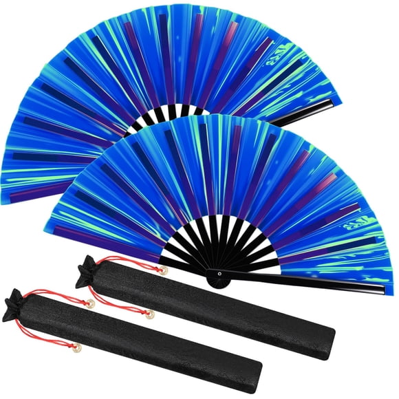 Abanicos de seda plegables a mano Maitys Tai Ji azul oscuro (2 paquetes)