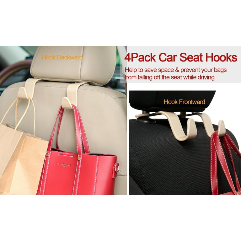 OBOSOE Car Seat Headrest Hook 20 Pack Hanger Storage Organizer Universal  for Handbag Purse Coat fit Universal Vehicle Car Beige