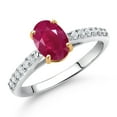 thumbnail image 2 of Gem Stone King 10K Yellow and White Gold Red Ruby and White Lab Grown Diamond Engagement Ring for Women (1.78 Cttw, Oval 8X6MM, Gemstone July Birthstone, Available in Size 5, 6, 7, 8, 9), 2 of 4