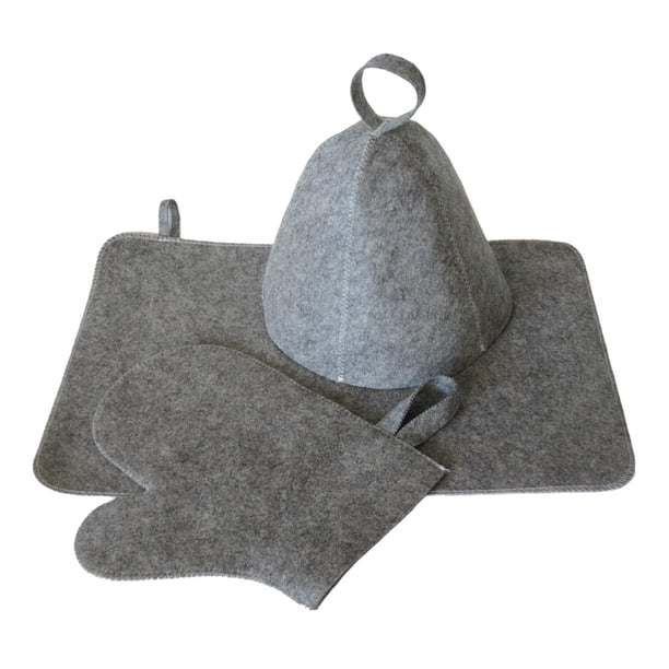 3 uds Sauna sombrero estera guante accesorios de baño Anti calor casa de baño reutilizable gris Cola Kits de sauna