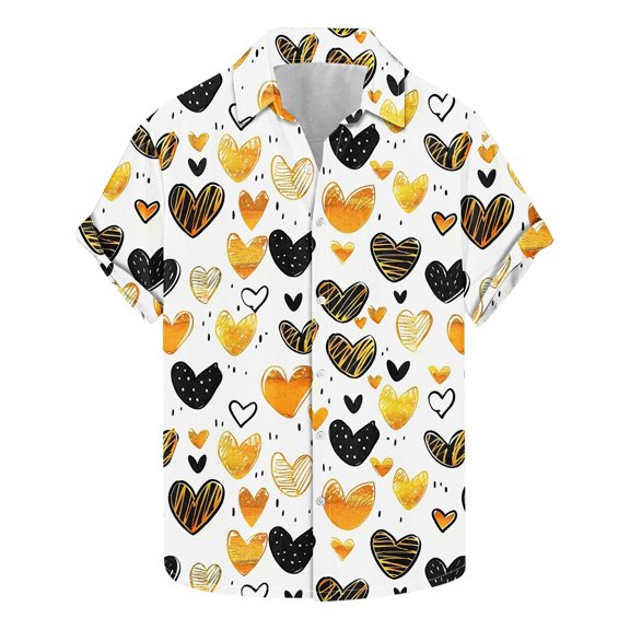 Kaemgyyd Shirts for Men Fashion Short Sleeve Beach Tops Valentine's Day Heart Summer Blouse Casual Button down Clothes