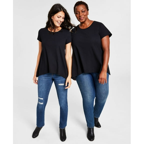 Women's Handkerchief-Hem T-Shirt Deep Black 4X