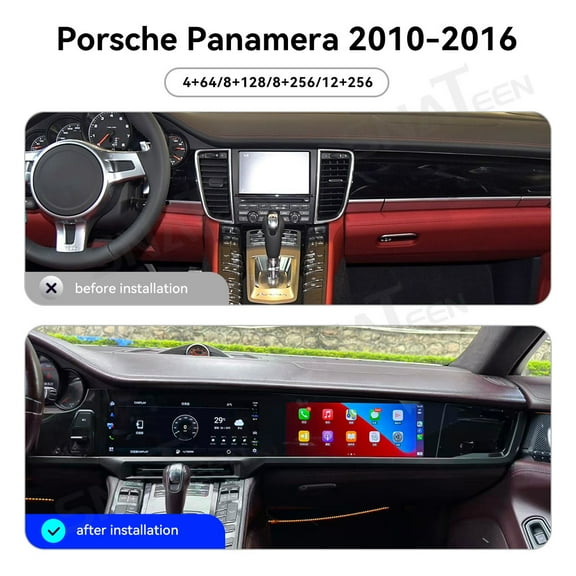 12.3 inch Carplay Screen/Radio/Multimedia Player for Porsche Panamera 2010-2016 Models Universal Car Navigation/GPS Upgrade Headunit Android Display 1080P Touch Screen Replace System Accessories