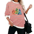 thumbnail image 4 of Uootdi Christmas Gifts Xmas Print Embroidery Stripe Long Sleeve Sweatshirts for Women Crewneck Gift Sweater Xmas Pullover Top, 4 of 5