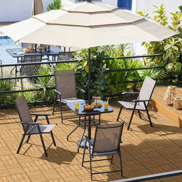 28 inch patio table with umbrella hole HAPPYGRILL Bar Hole, 28” Outdoor Bar Height Table with Faux Wooden Top, Footrest, Patio Bistro Table for Poolside, Backyard, Garden : Patio, Lawn & Garden providing ample space for gatherings and dining under the open sky Sour Citrus Square Outdoor Patio