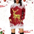 thumbnail image 2 of Women's Casual Christmas Print Deer Dress Hoodie Cozy Holiday Long Sleeve Pullover Tunic Sweater for Festive Season, 2 of 2