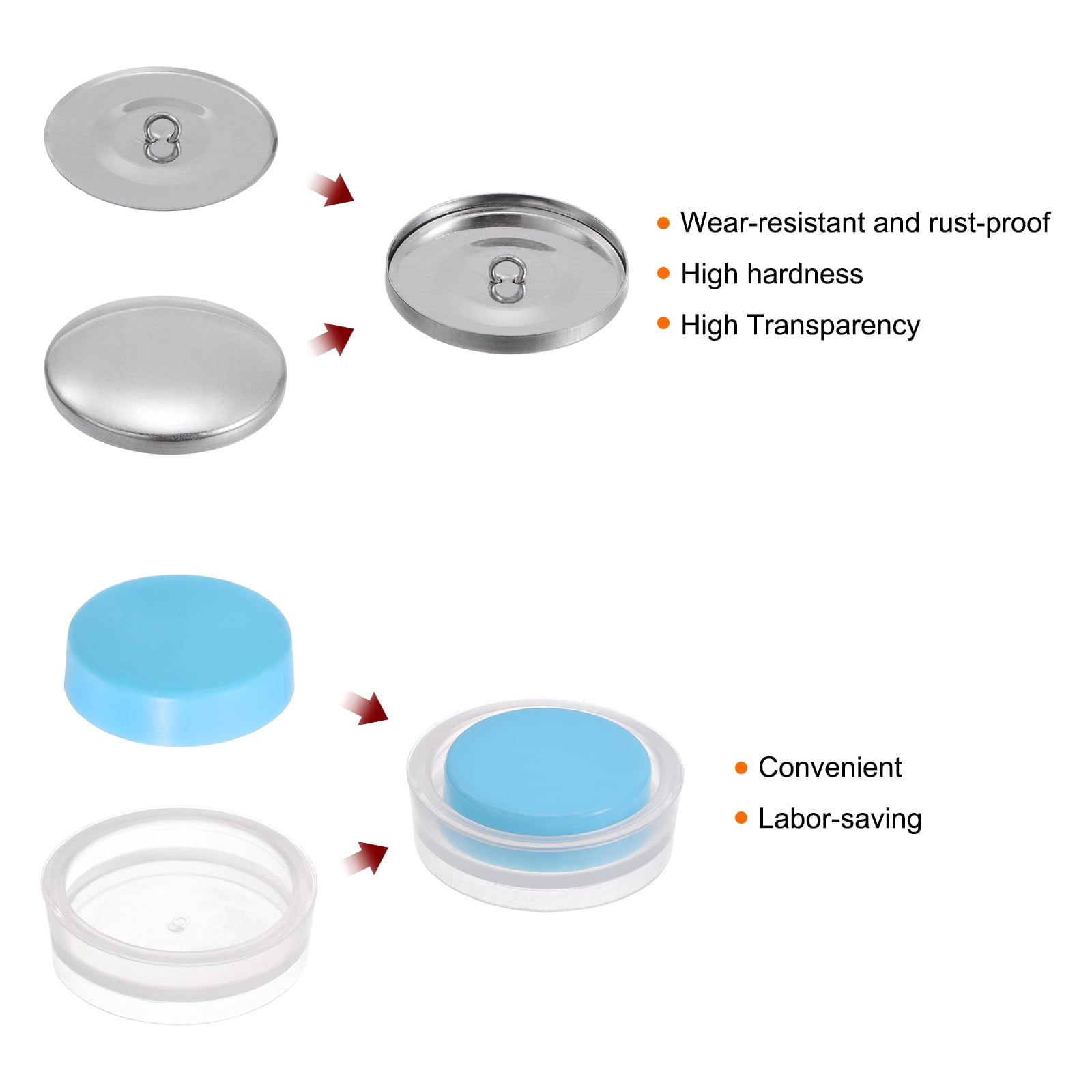 100 Sets Self Cover Button Kit 38mm Metal Aluminum Button with 2 Tools