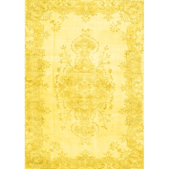 Ahgly Company Machine Washable Indoor Rectangle Persian Yellow Traditional Area Rugs, 7' x 10'