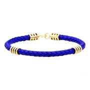 Arista Men's Bracelet in Blue Leather Gold Plated Solid Stainless Steel, 8.5"