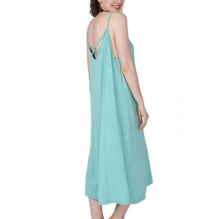 cotton knee length night dress Navy Blue Cotton Linen Open-Back Fit and Flare Knee Length Dress 44" / Regular (5'2"