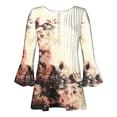 thumbnail image 4 of Pompotops Tunique Décontractée à Manches 3/4 Imprimée Florale Col en V pour Femmes Chemises Basiques d'Été Blouse Plissée Liquidation, 4 of 5