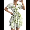 thumbnail image 2 of Vestidos de Verano para Mujer, con Estampado Floral, Escote en V y Volantes, Estilo Informal de , Vestido Fluido y Cruzado para Verde M, 2 of 8
