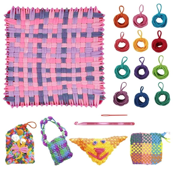Weaving Loom Kit Toys for Kids and Adults, Potholder Loops Crafts for Girls Ages 6 7 8 9 10 11 12, 7" Pot Holder Loom Knitting Kits and Gifts for Kids and Beginners, Make 6 Masterpieces