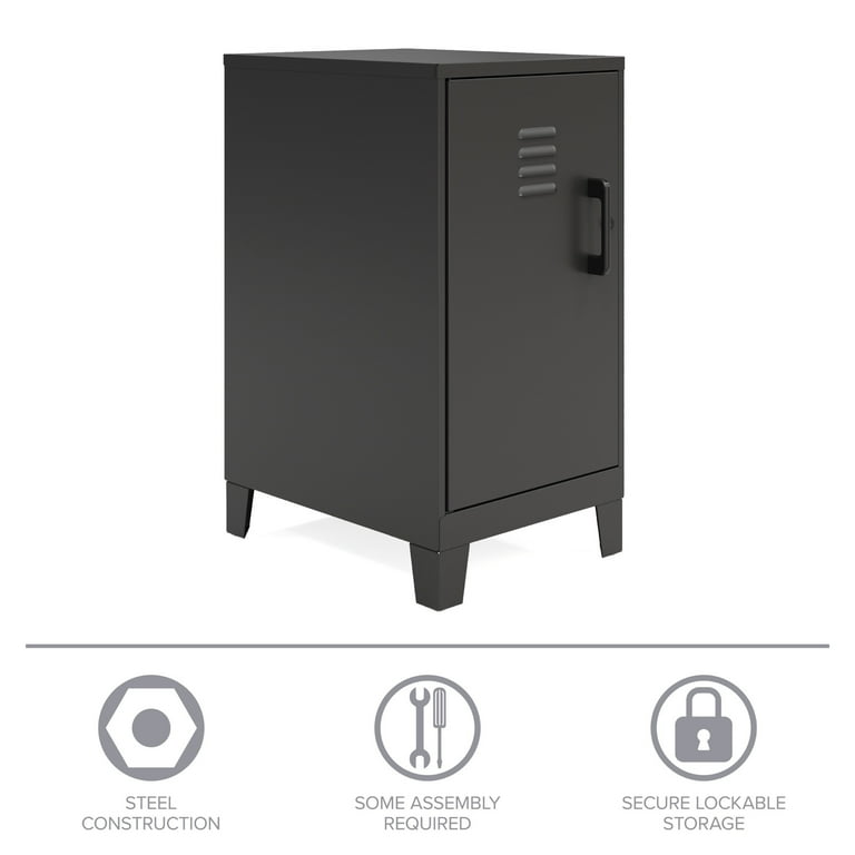 Space Solutions 27.5 inch High 2 Shelf Mini Storage Locker Cabinet Welded Metal Fully Assembled Vented Door 3 inch Riser Legs Black