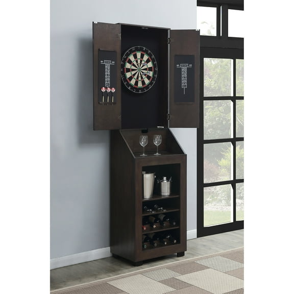 Dartboard Cabinet with Storage - Game Room Cabinet, Wine Rack, Dart Accessories