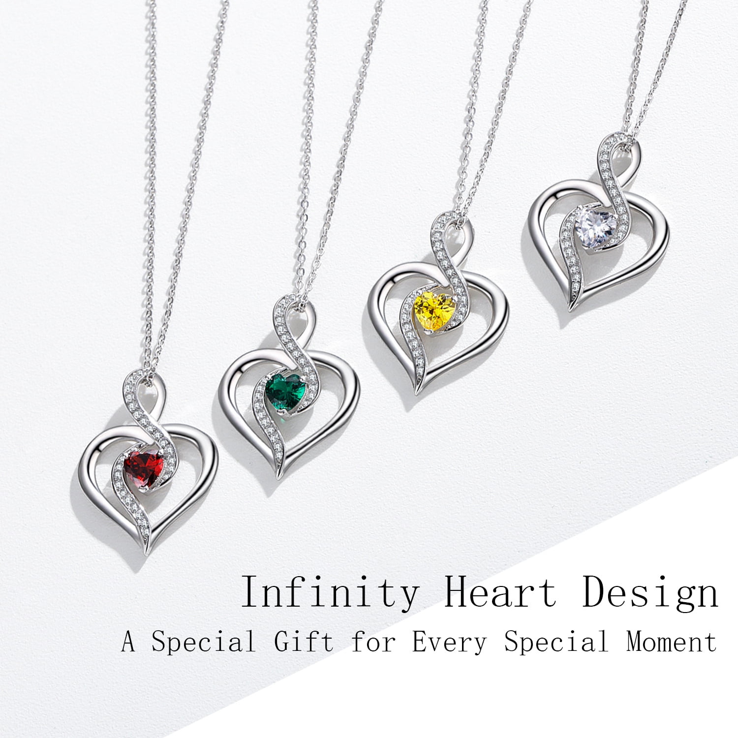Coachuhhar Heart Necklace 925 Sterling Silver Infinity Birthstone Necklace Love Heart Pendant Necklace Jewelry Birthday Gift for Women