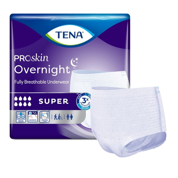 TENA ProSkin Overnight Breathable Underwear, Incontinence, Disposable, XL, 12 Ct
