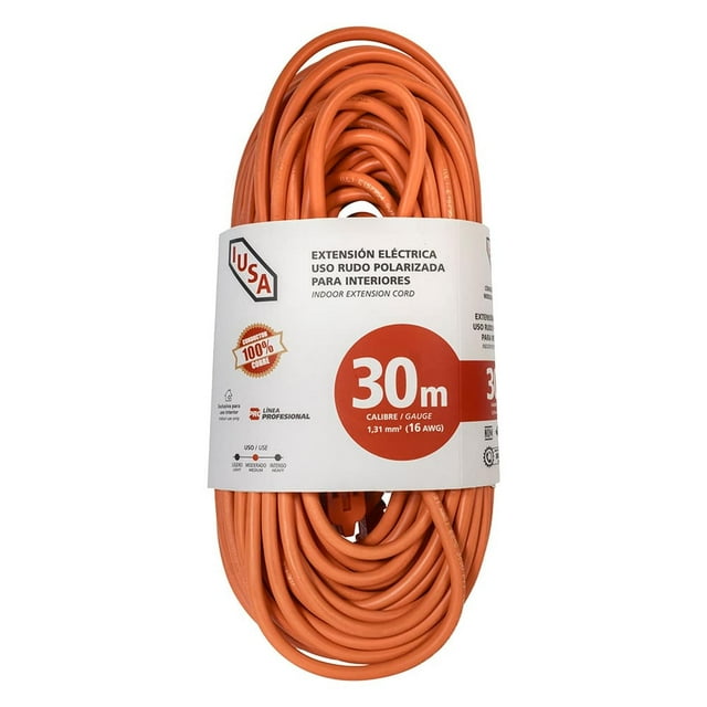 Extensión Anaranjada de Uso Rudo, IUSA, 2 x 16 AWG 30 M naranja